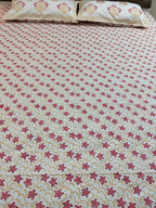 MAMA needs Premium California King Hast Kala Percale Cotton Bedsheets (Lal Phool Patti) 108X108 inches