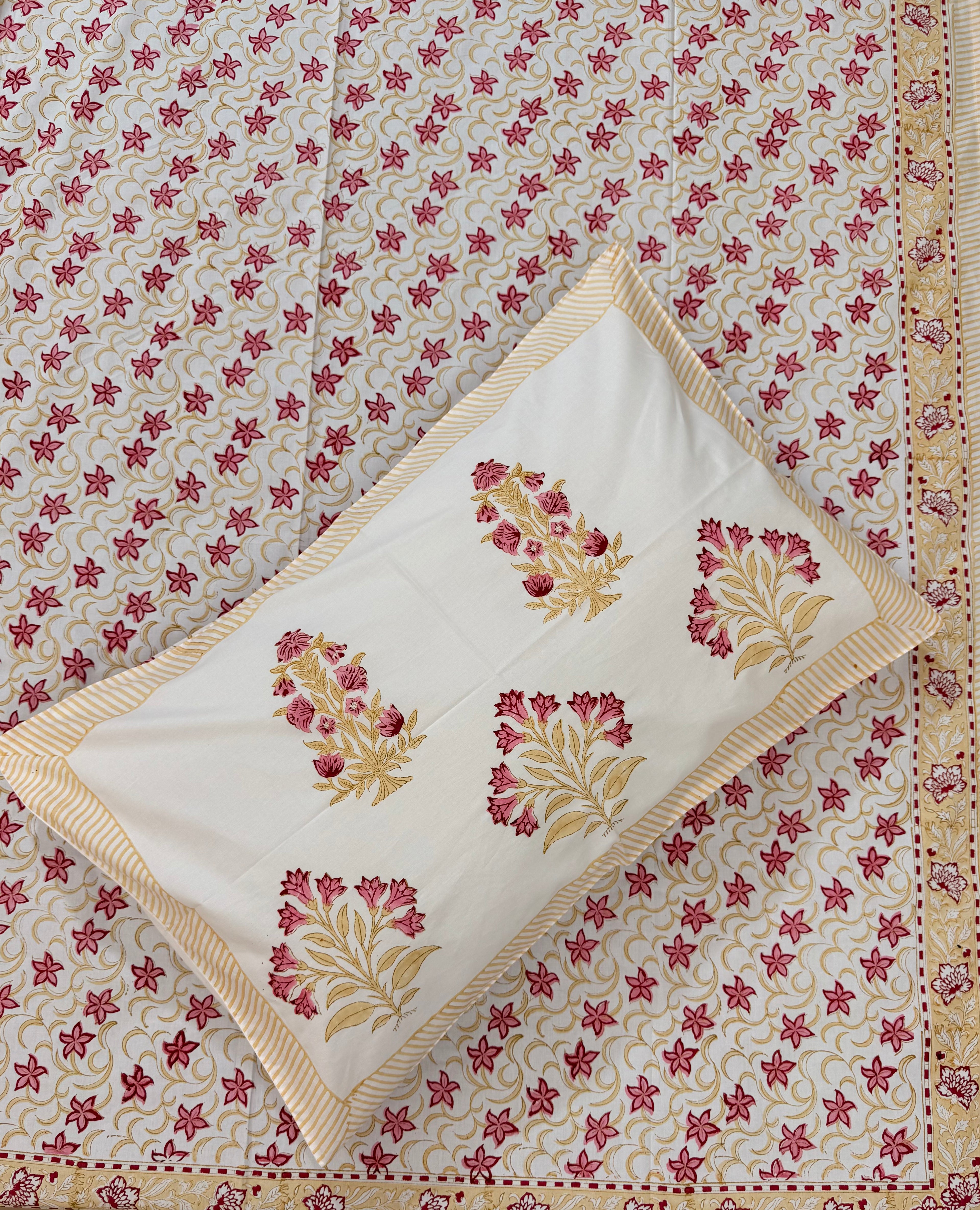 MAMA needs Premium California King Hast Kala Percale Cotton Bedsheets (Lal Phool Patti) 108X108 inches