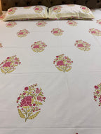 MAMA needs Premium California King Hast Kala Percale Cotton Bedsheets (Rani Phool Boota) 108X108 inches