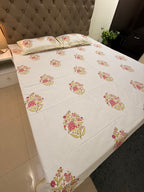 MAMA needs Premium California King Hast Kala Percale Cotton Bedsheets (Rani Phool Boota) 108X108 inches