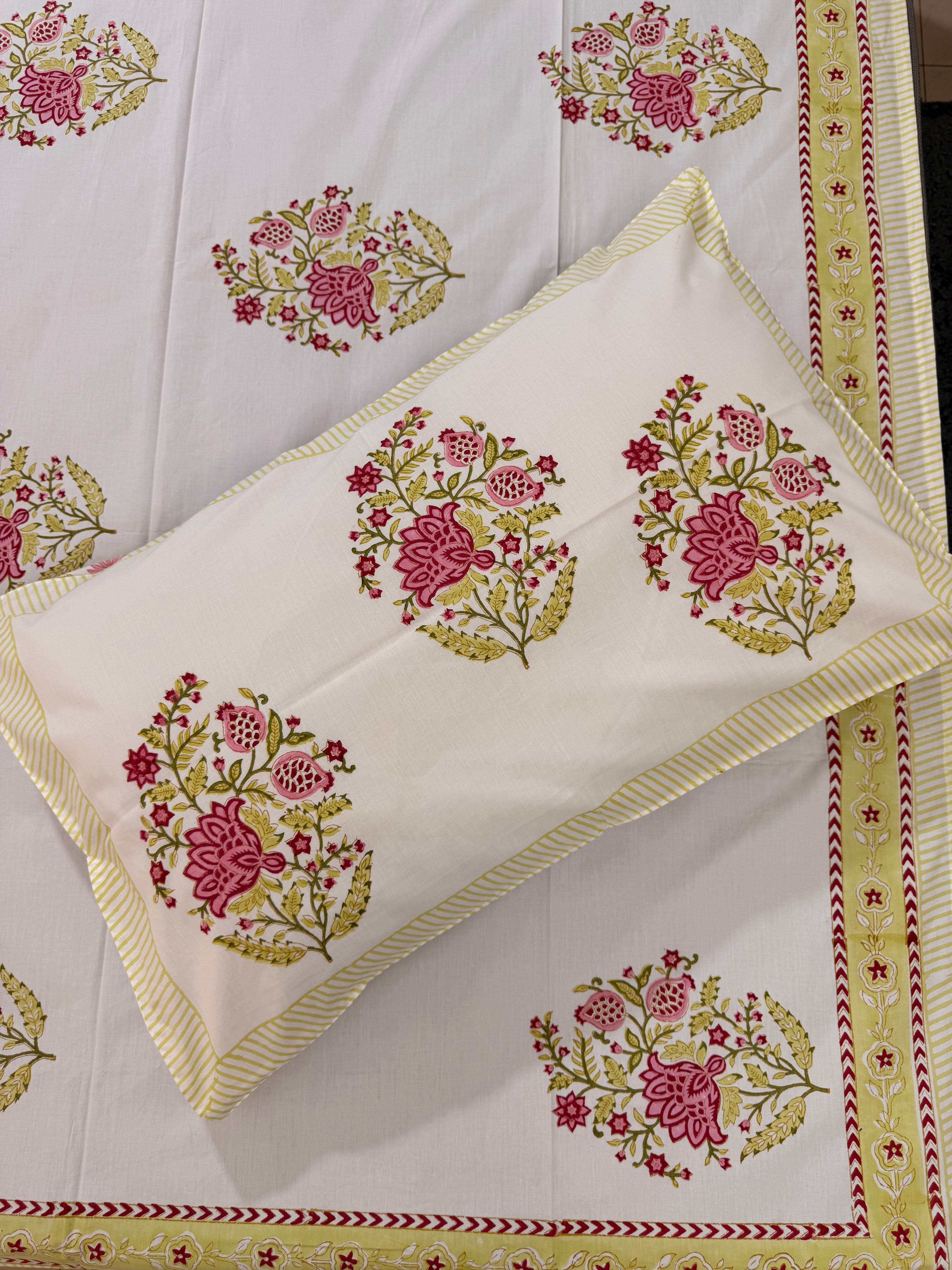 MAMA needs Premium California King Hast Kala Percale Cotton Bedsheets (Rani Phool Boota) 108X108 inches