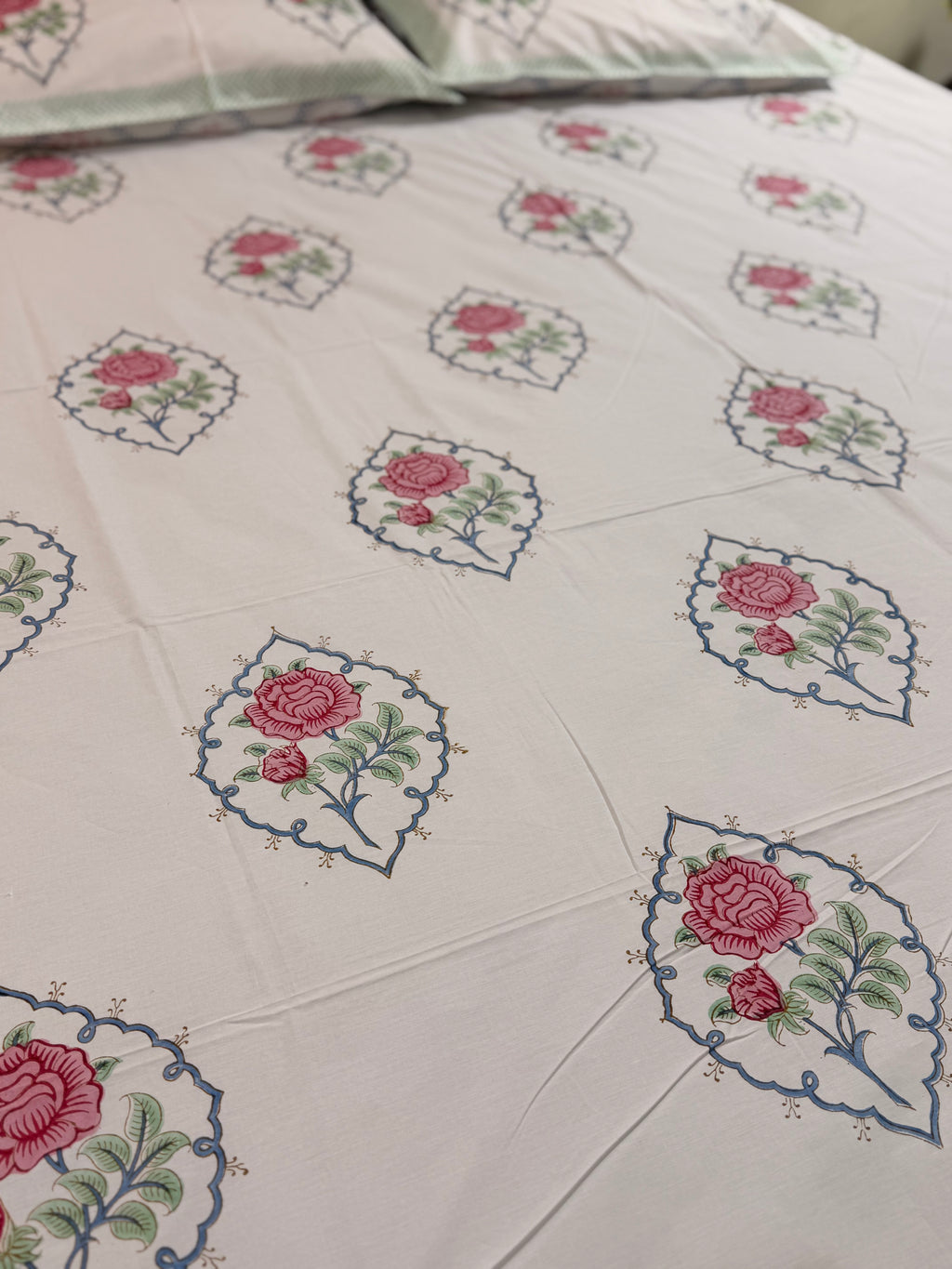 MAMA needs Premium California King Hast Kala Percale Cotton Bedsheets (Gulab Boota Print) 108X108 inches