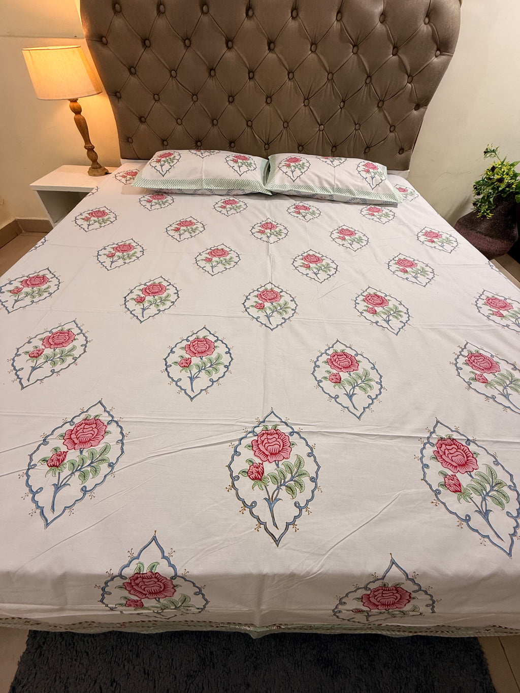 MAMA needs Premium California King Hast Kala Percale Cotton Bedsheets (Gulab Boota Print) 108X108 inches