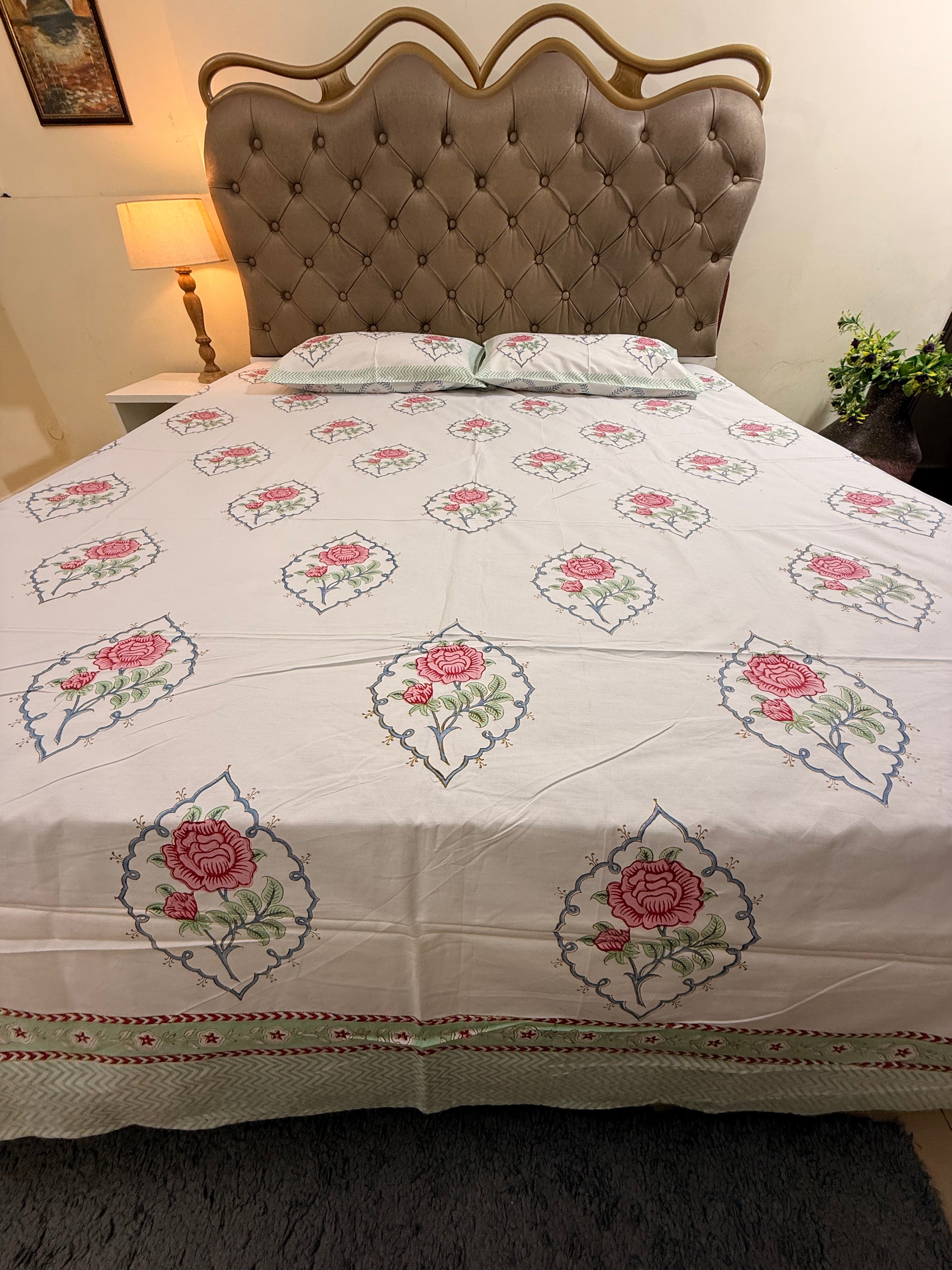 MAMA needs Premium California King Hast Kala Percale Cotton Bedsheets (Gulab Boota Print) 108X108 inches