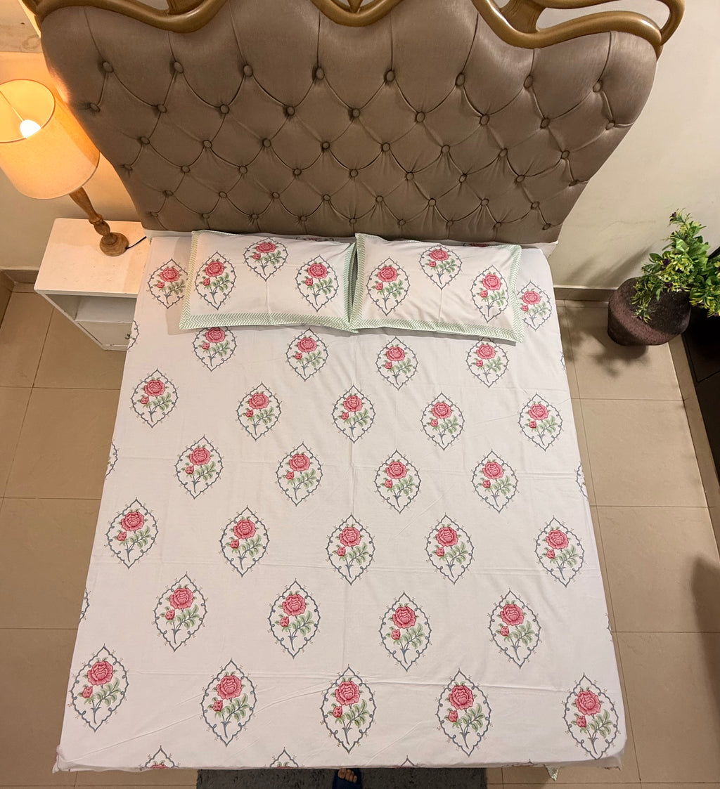 MAMA needs Premium California King Hast Kala Percale Cotton Bedsheets (Gulab Boota Print) 108X108 inches