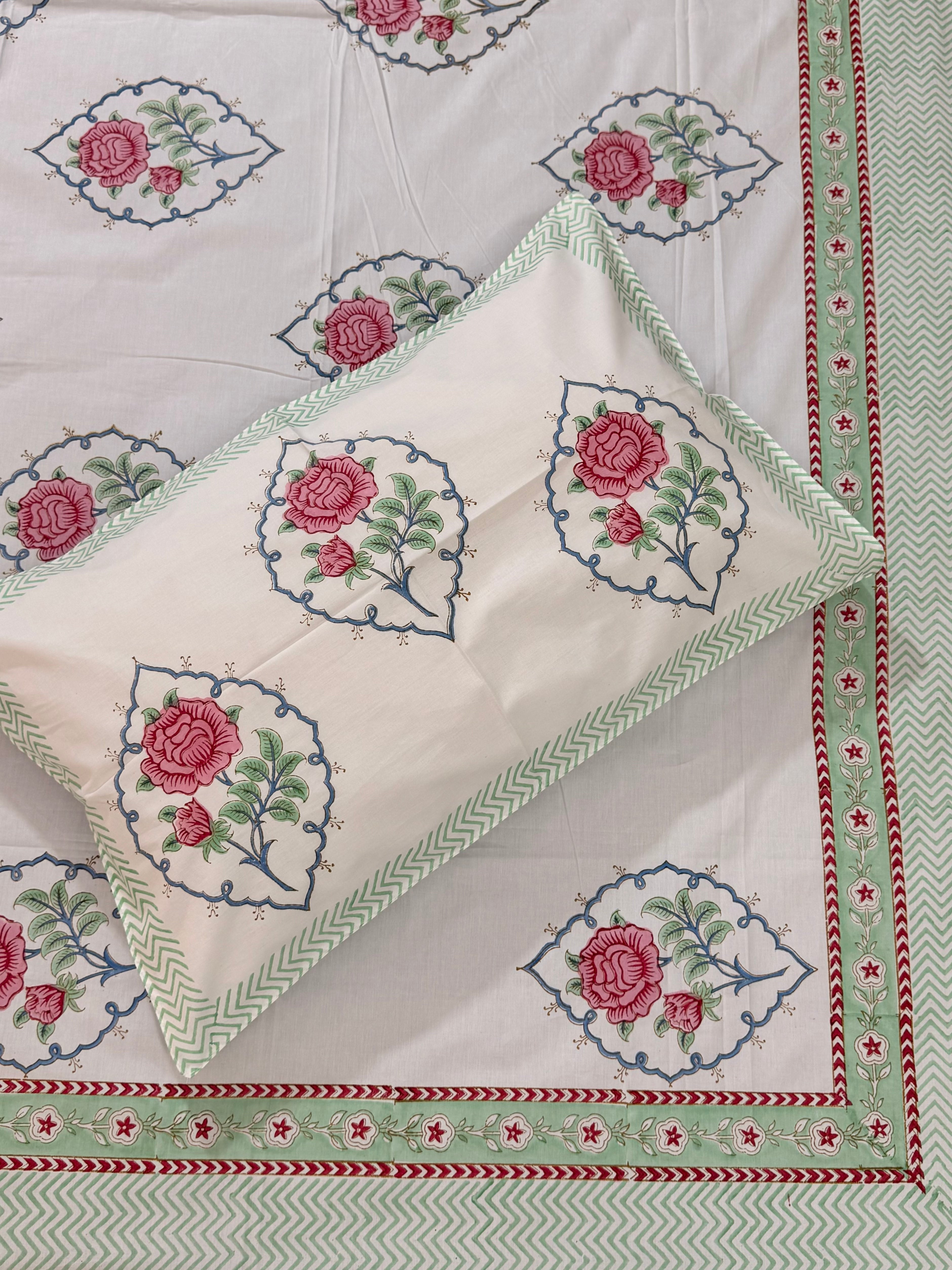 MAMA needs Premium California King Hast Kala Percale Cotton Bedsheets (Gulab Boota Print) 108X108 inches