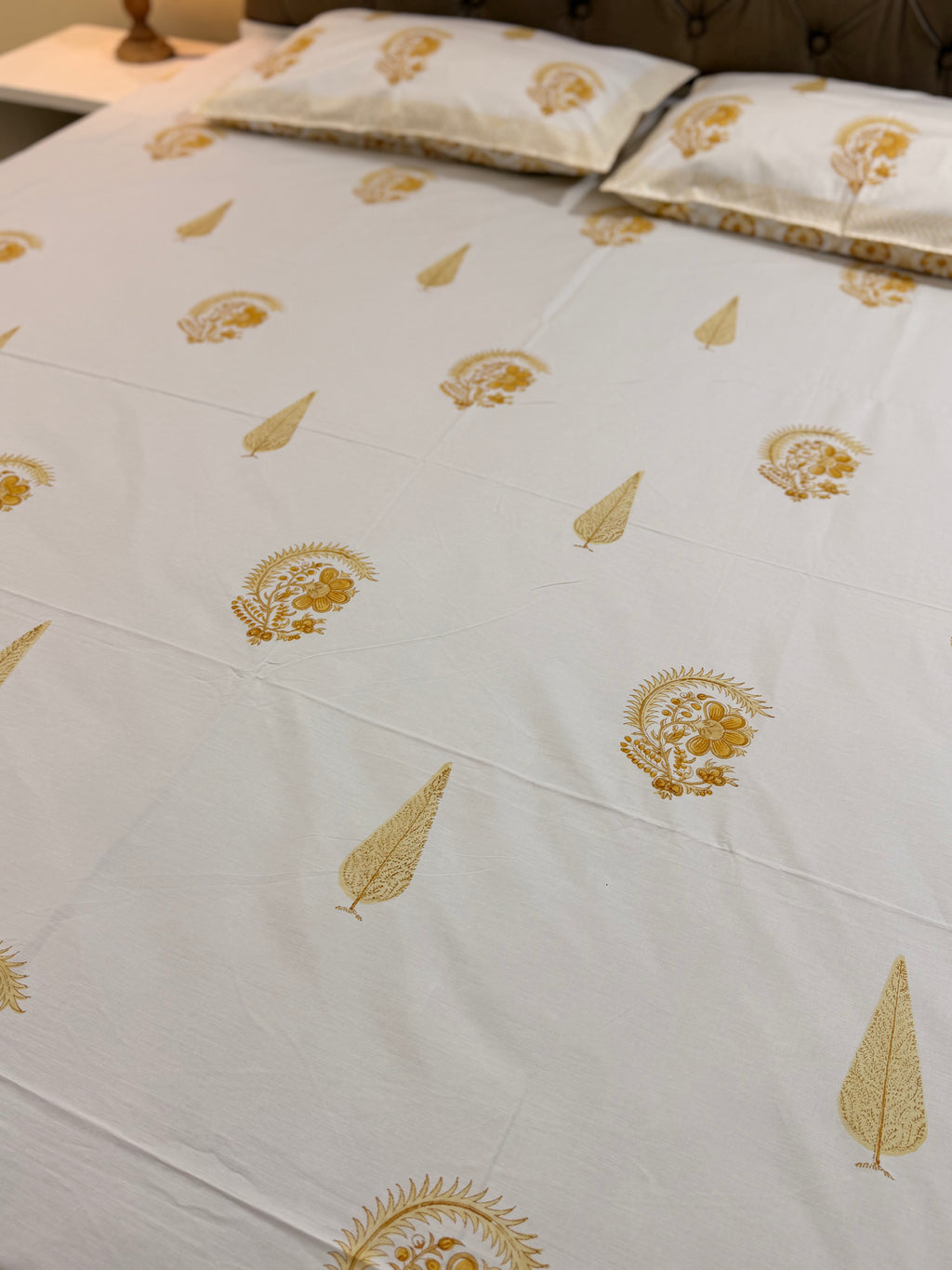 MAMA needs Premium California King Hast Kala Percale Cotton Bedsheets (Yellow Monochrome Print) 108X108 inches