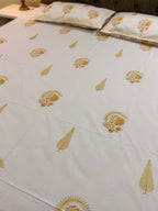 MAMA needs Premium California King Hast Kala Percale Cotton Bedsheets (Yellow Monochrome Print) 108X108 inches