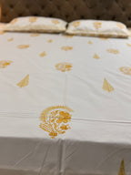 MAMA needs Premium California King Hast Kala Percale Cotton Bedsheets (Yellow Monochrome Print) 108X108 inches