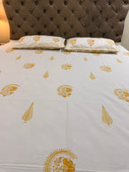 MAMA needs Premium California King Hast Kala Percale Cotton Bedsheets (Yellow Monochrome Print) 108X108 inches