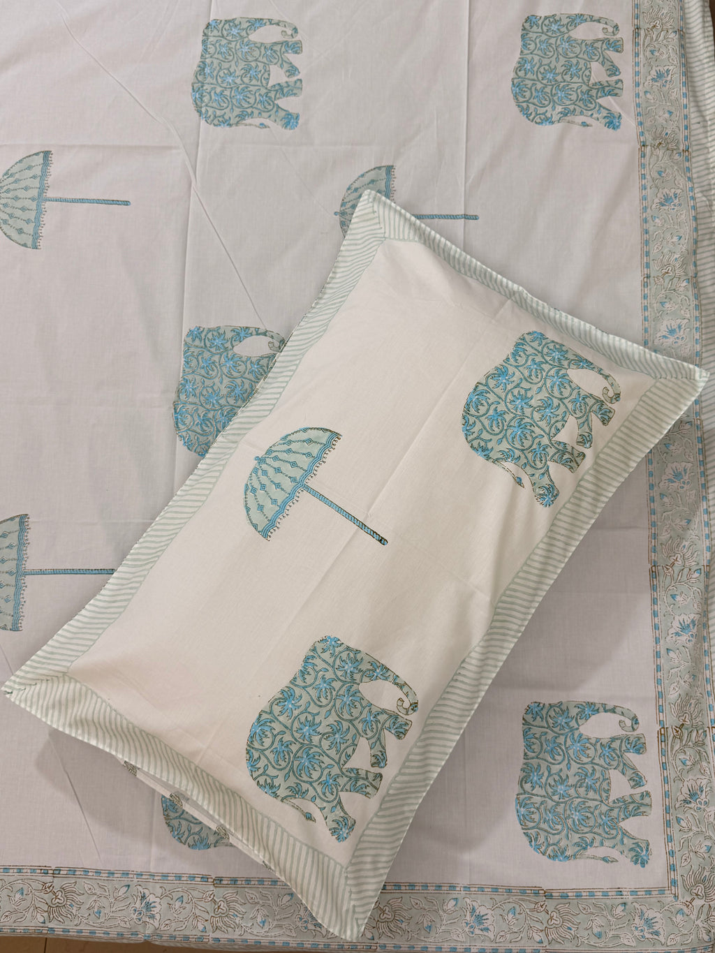 MAMA needs Premium California King Hast Kala Percale Cotton Bedsheets (Royal Elephant Umbrella Print) 108X108 inches