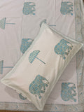 MAMA needs Premium California King Hast Kala Percale Cotton Bedsheets (Royal Elephant Umbrella Print) 108X108 inches
