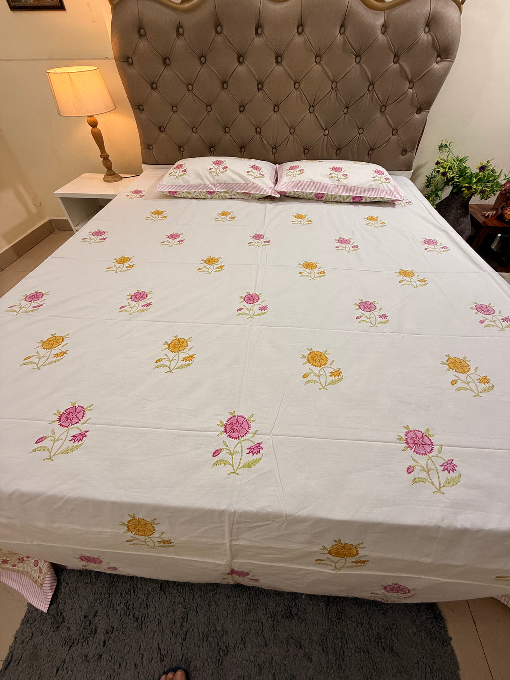MAMA needs Premium California King Hast Kala Percale Cotton Bedsheets (Multicolor Phool Print) 108X108 inches