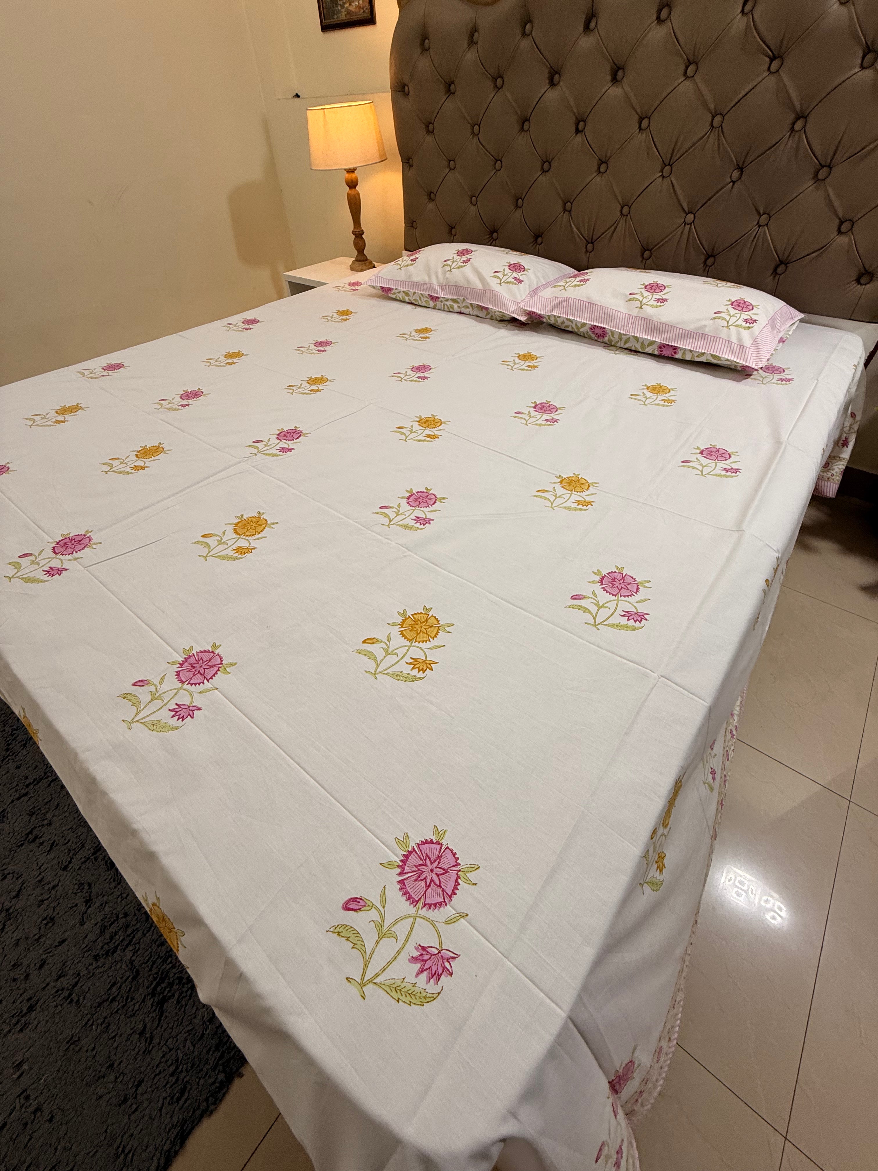 MAMA needs Premium California King Hast Kala Percale Cotton Bedsheets (Multicolor Phool Print) 108X108 inches