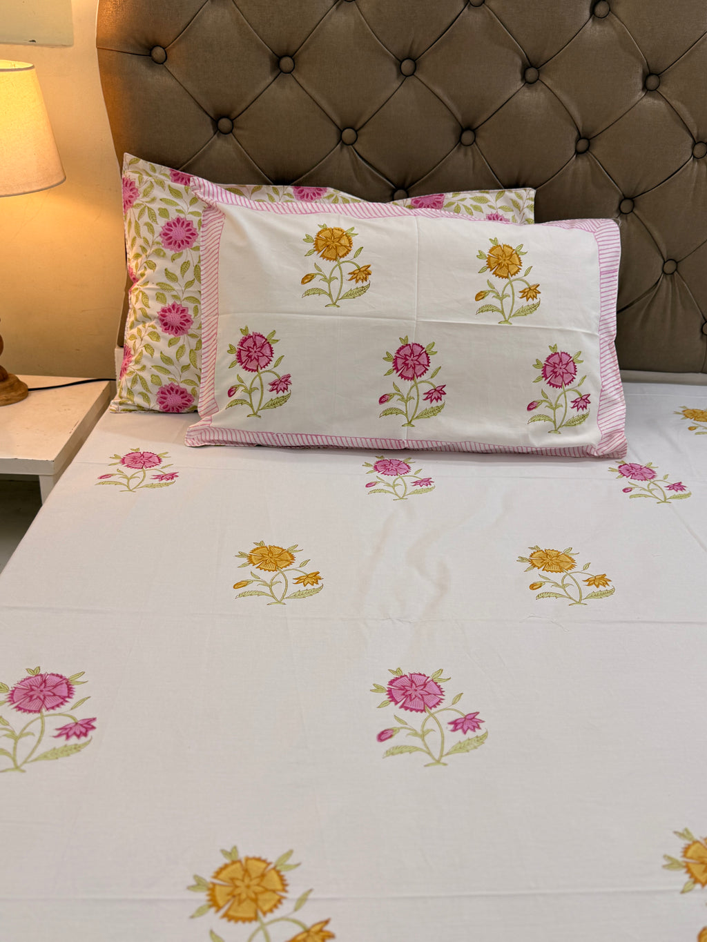 MAMA needs Premium California King Hast Kala Percale Cotton Bedsheets (Multicolor Phool Print) 108X108 inches