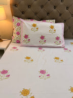 MAMA needs Premium California King Hast Kala Percale Cotton Bedsheets (Multicolor Phool Print) 108X108 inches