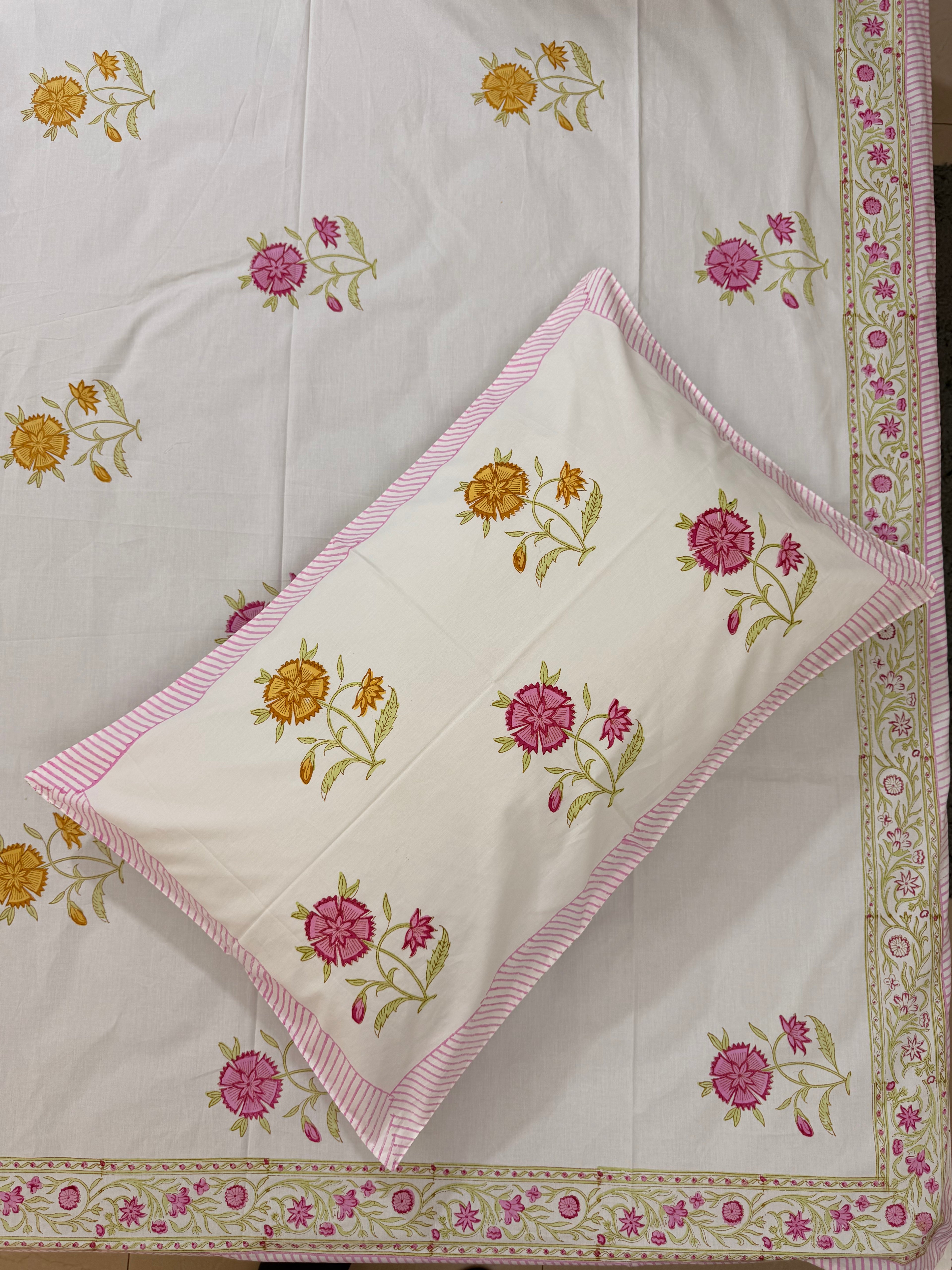 MAMA needs Premium California King Hast Kala Percale Cotton Bedsheets (Multicolor Phool Print) 108X108 inches