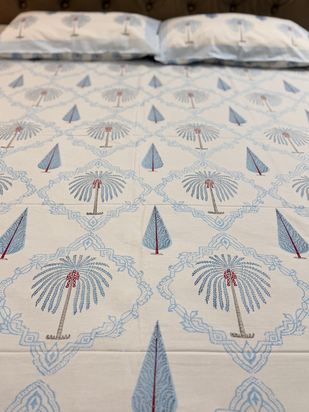MAMA needs Premium California King Hast Kala Percale Cotton Bedsheets (Date Palm Blue) 108X108 inches