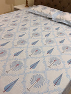 MAMA needs Premium California King Hast Kala Percale Cotton Bedsheets (Date Palm Blue) 108X108 inches