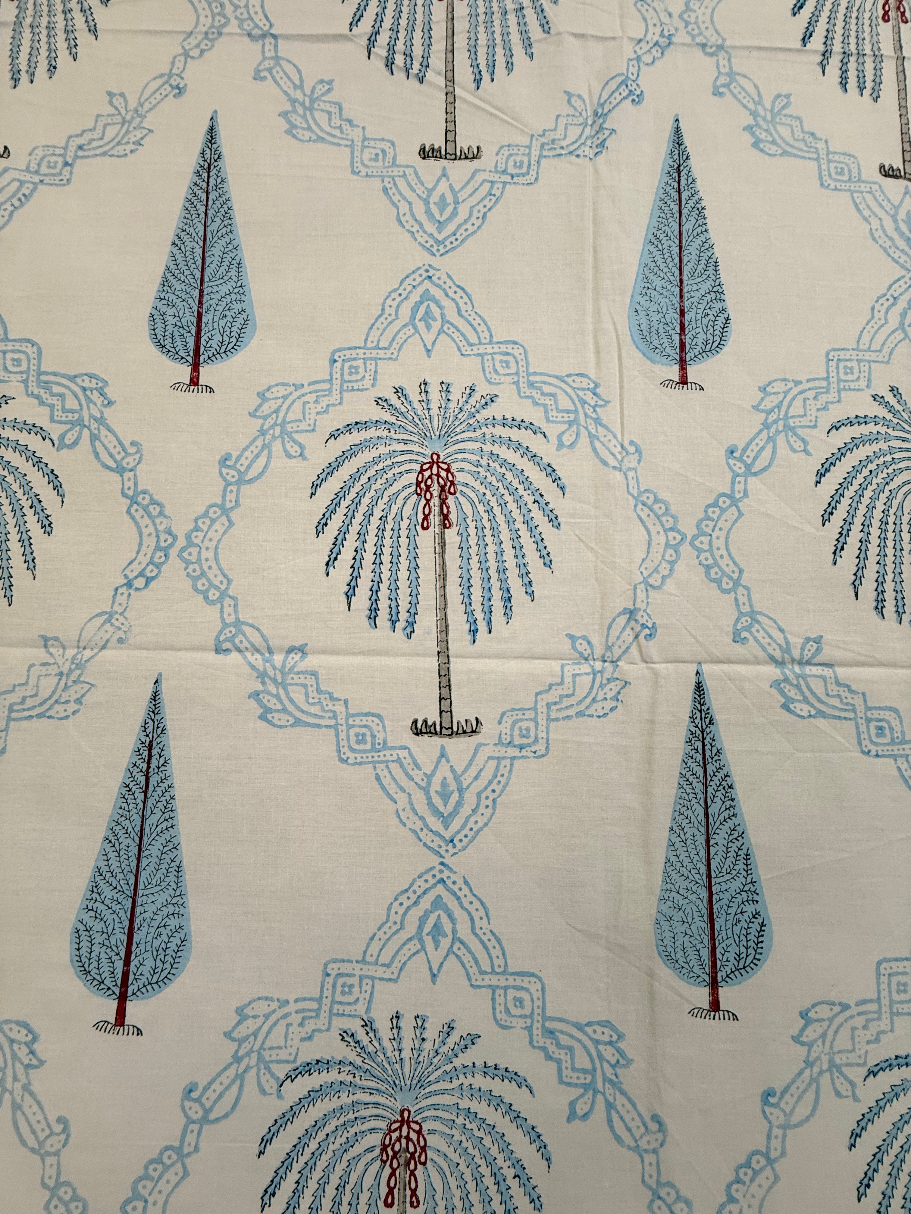 MAMA needs Premium California King Hast Kala Percale Cotton Bedsheets (Date Palm Blue) 108X108 inches