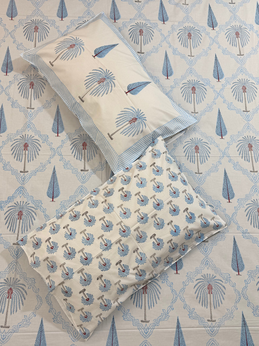 MAMA needs Premium California King Hast Kala Percale Cotton Bedsheets (Date Palm Blue) 108X108 inches