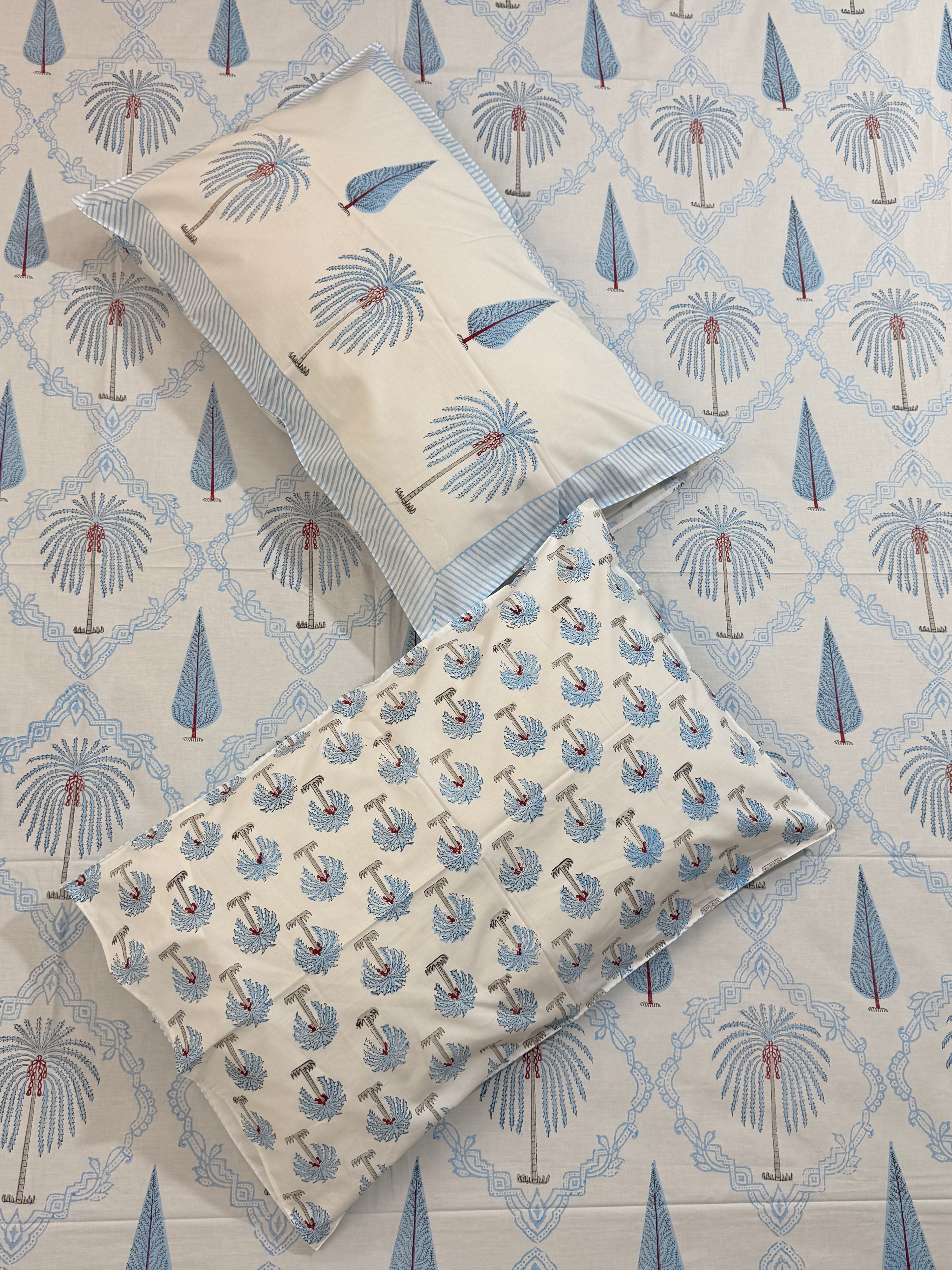 MAMA needs Premium California King Hast Kala Percale Cotton Bedsheets (Date Palm Blue) 108X108 inches