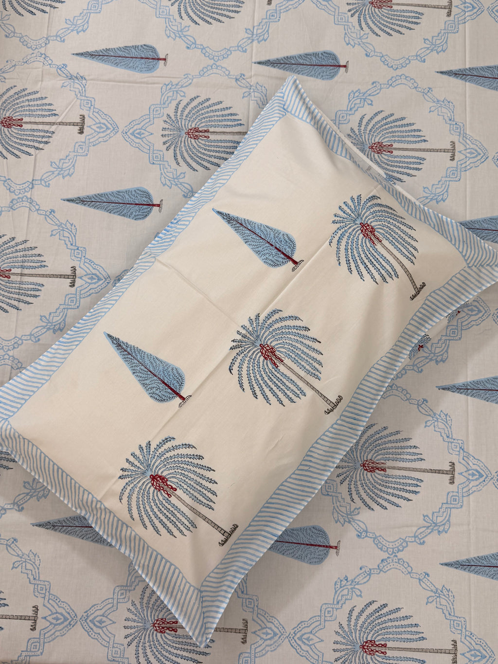 MAMA needs Premium California King Hast Kala Percale Cotton Bedsheets (Date Palm Blue) 108X108 inches