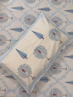 MAMA needs Premium California King Hast Kala Percale Cotton Bedsheets (Date Palm Blue) 108X108 inches