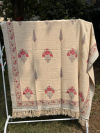 Slub Cotton Sofa Throw (Gulabi Phool Patta Print)