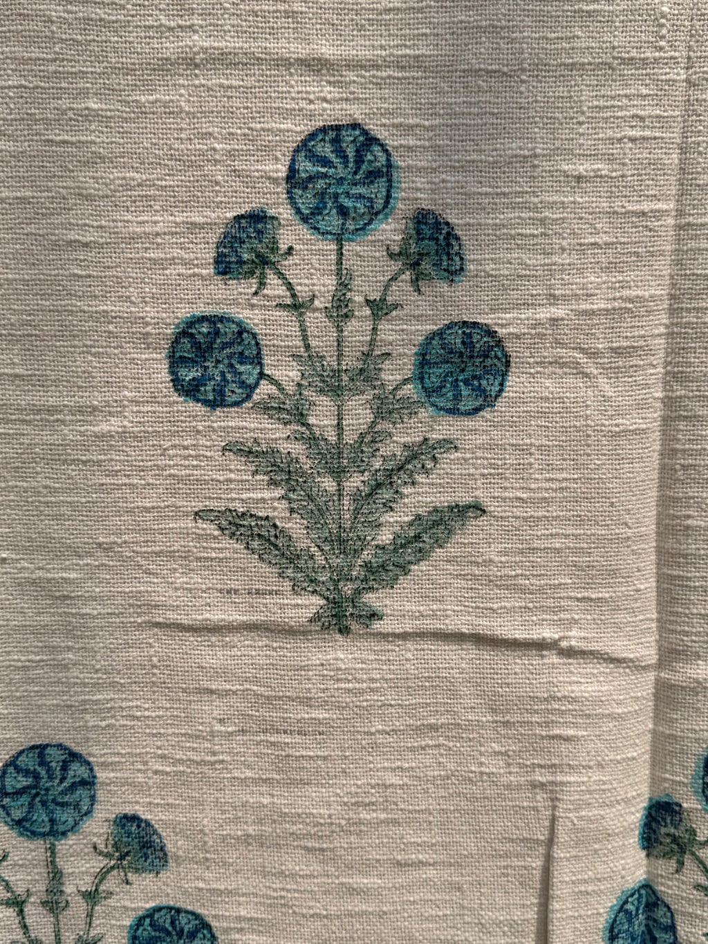 Slub Cotton Sofa Throw (Blue Floral Print)