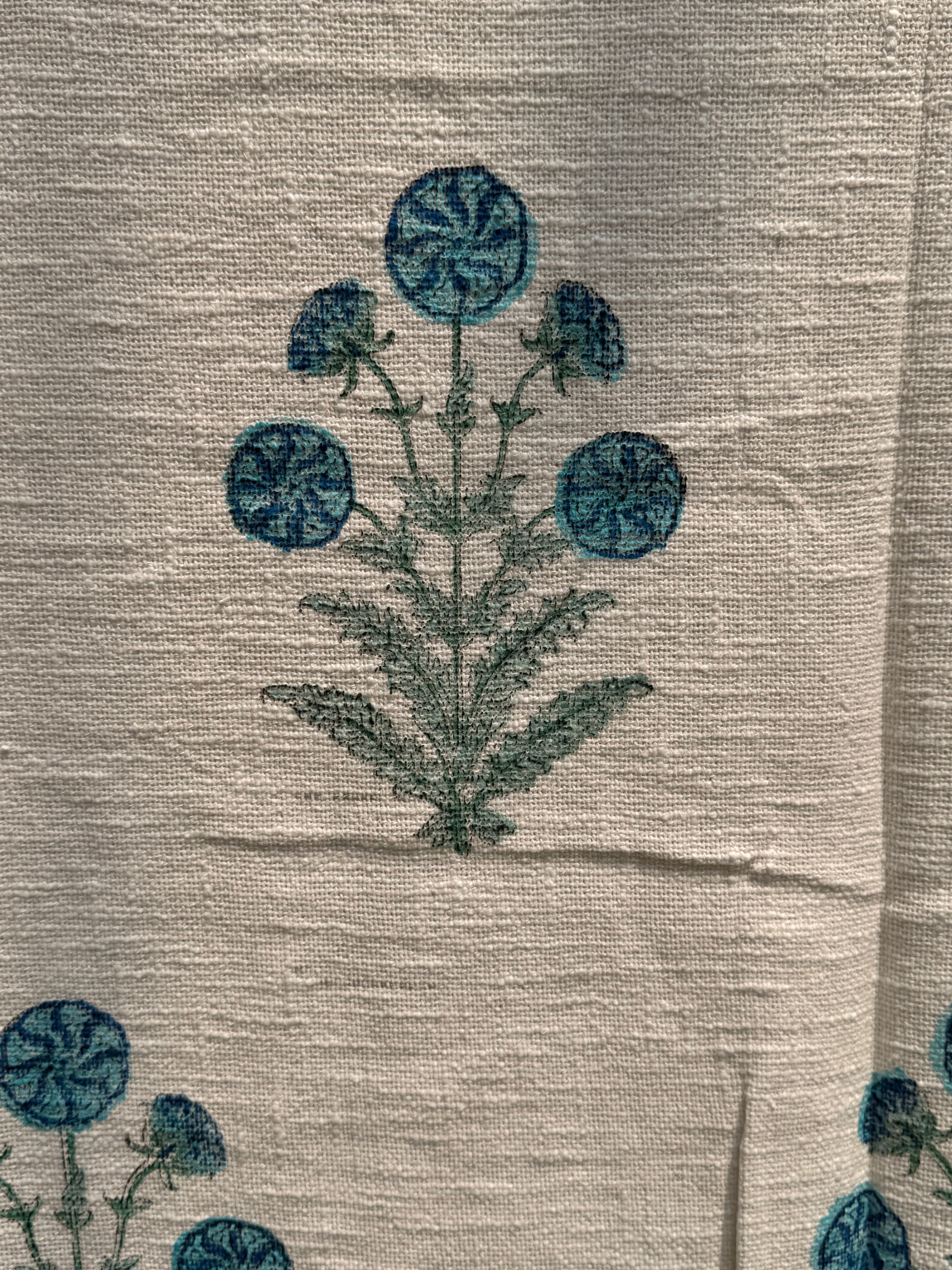 Slub Cotton Sofa Throw (Blue Floral Print)