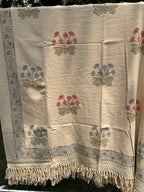 Slub Cotton Sofa Throw (Blue Pink Bouqet Print)