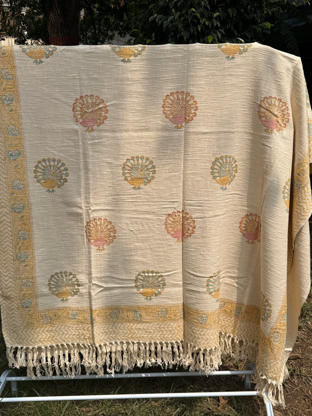 Slub Cotton Sofa Throw (Multi Color Peacock Print)