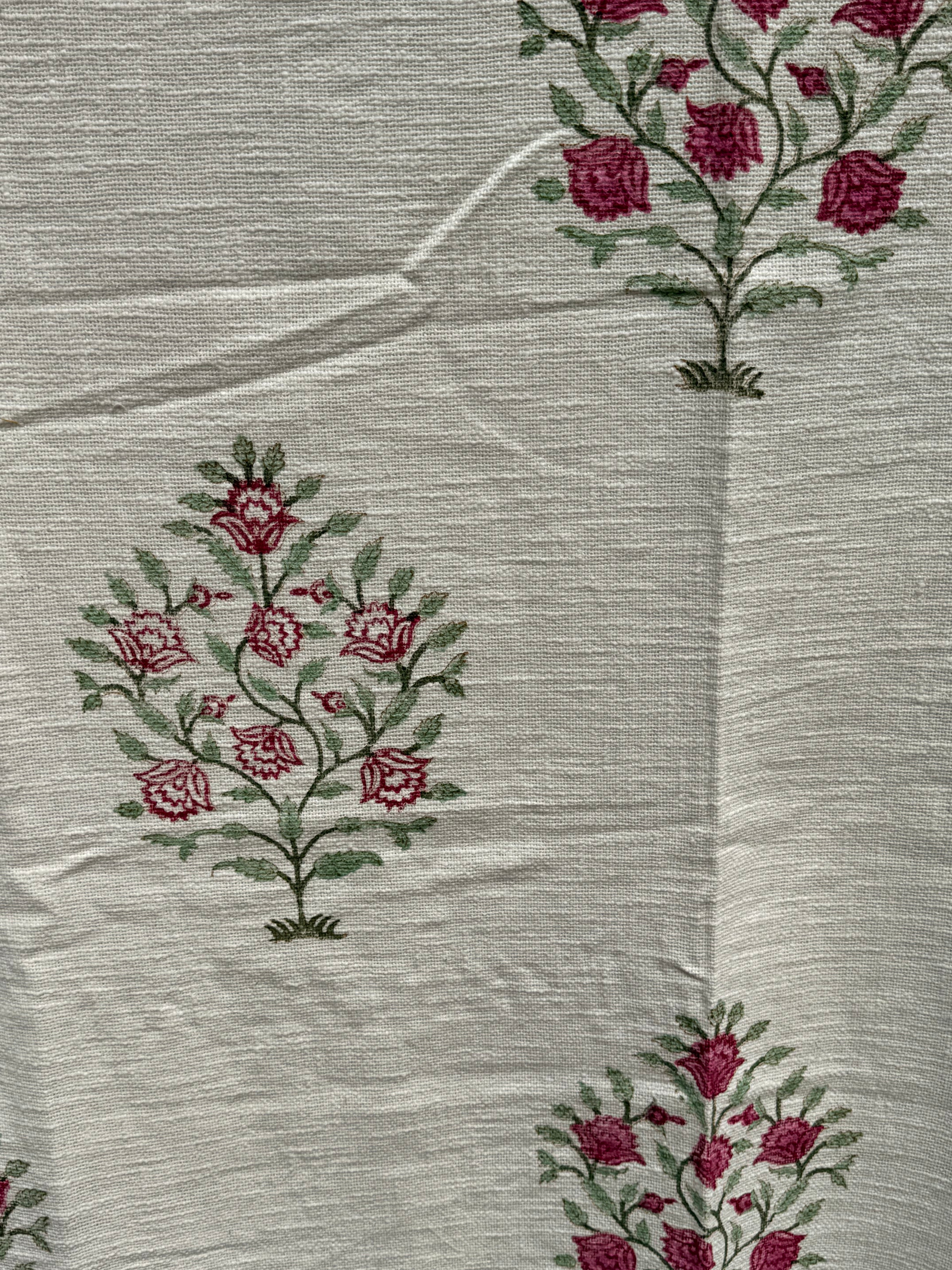 Slub Cotton Sofa Throw (Pink Green Bouquet Print)