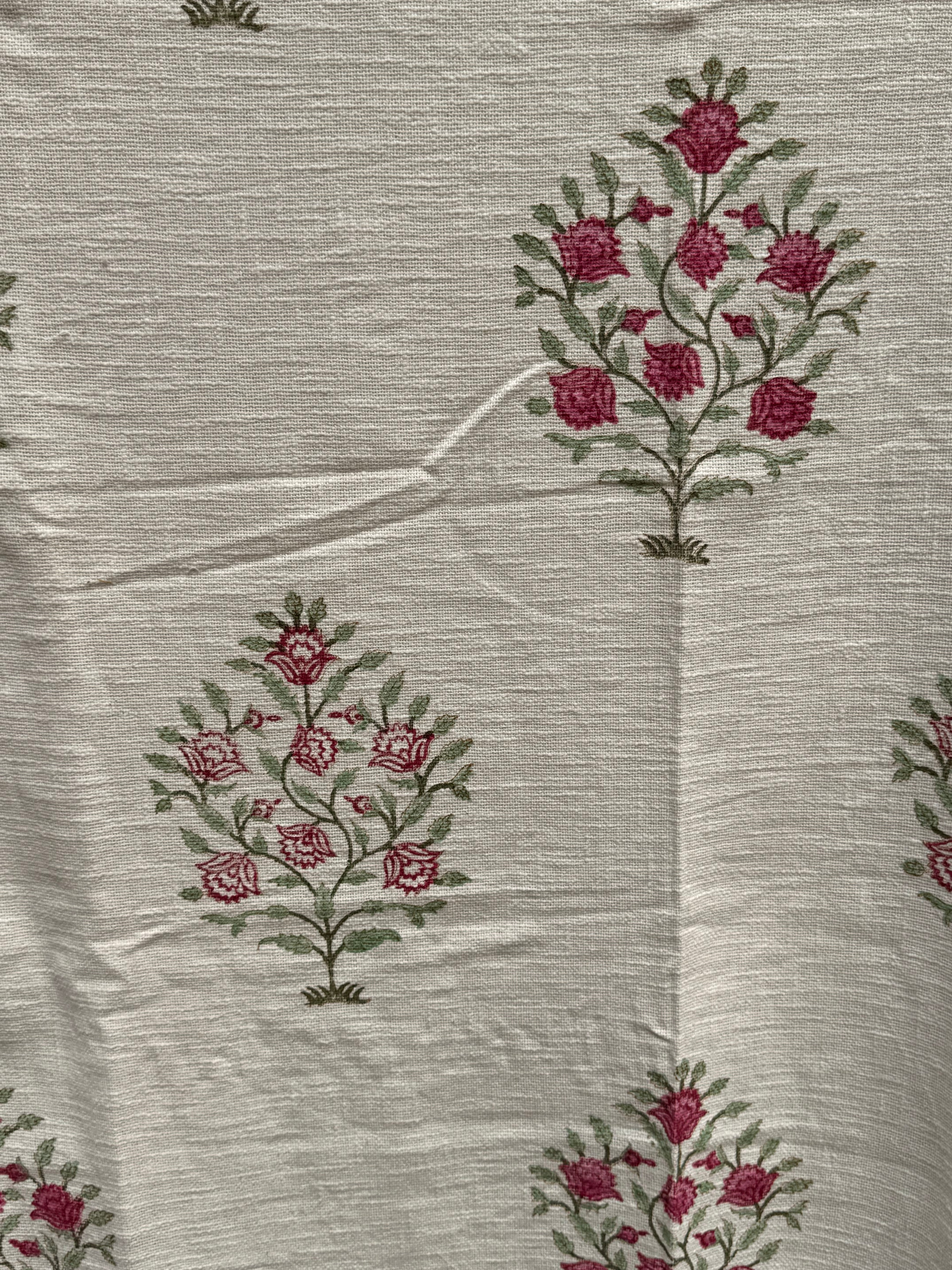 Slub Cotton Sofa Throw (Pink Green Bouquet Print)