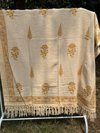 Slub Cotton Sofa Throw (Yellow Phool Print)