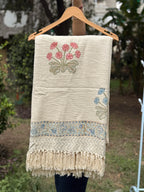 Slub Cotton Sofa Throw (Blue Pink Bouqet Print)