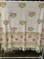 Slub Cotton Sofa Throw Compact (Pink Yellow Phool Print)