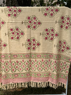 Slub Cotton Sofa Throw Compact (Gulabi Phool Bouqet Print)