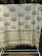 Slub Cotton Sofa Throw Compact (Teal Blue Motif Print)