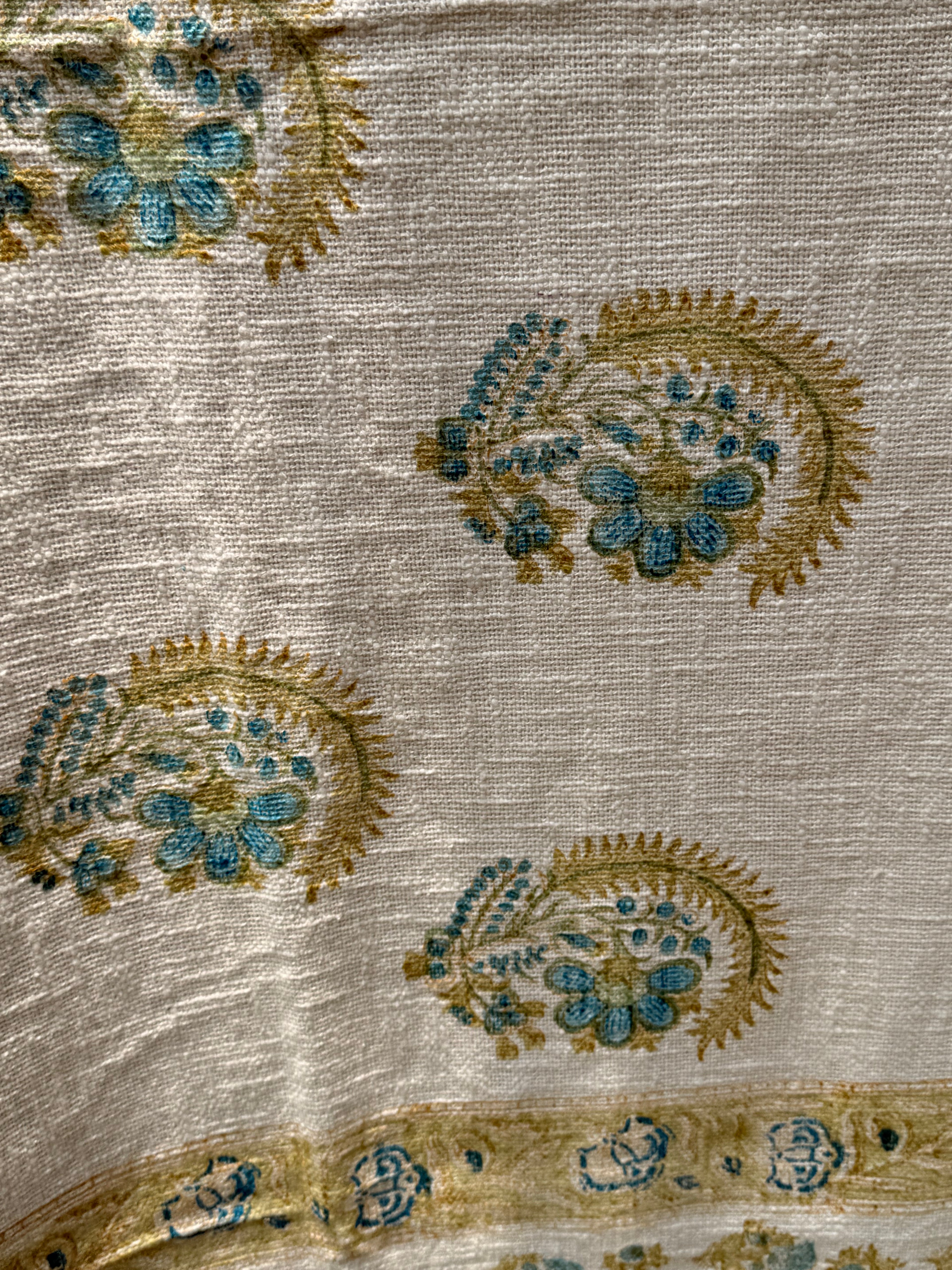 Slub Cotton Sofa Throw Compact (Teal Blue Motif Print)