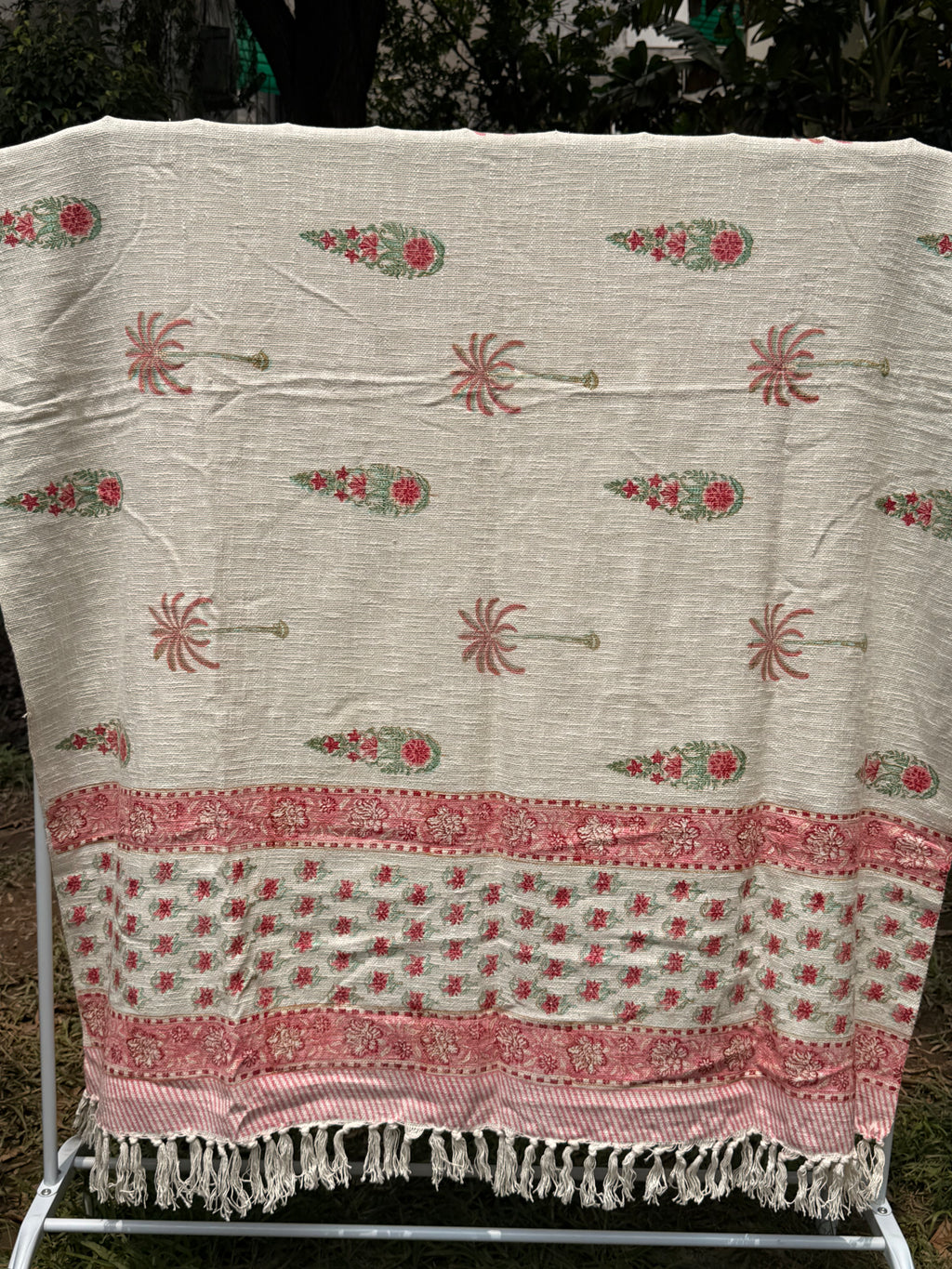 Slub Cotton Sofa Throw Compact (Pink Palm Floral Print)