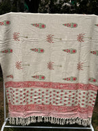 Slub Cotton Sofa Throw Compact (Pink Palm Floral Print)