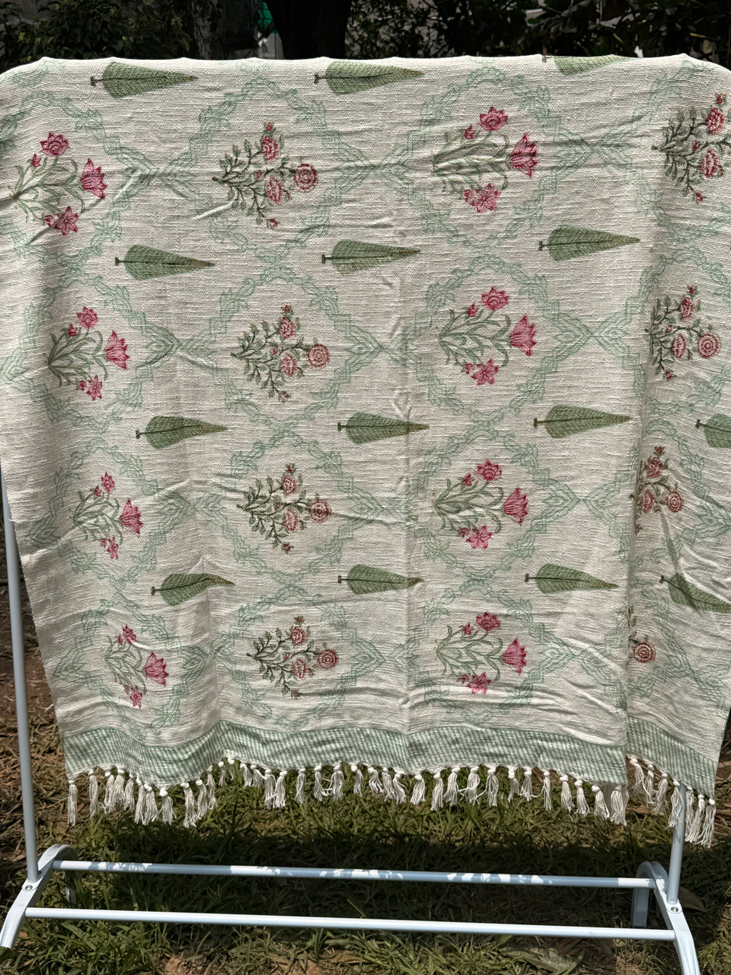 Slub Cotton Sofa Throw Compact (Pink Floral Bel Print)