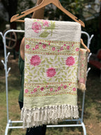 Slub Cotton Sofa Throw Compact (Pink Yellow Phool Print)