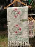 Slub Cotton Sofa Throw Compact (Pink Floral Bel Print)