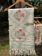 Slub Cotton Sofa Throw Compact (Pink Floral Bel Print)