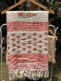 Slub Cotton Sofa Throw Compact (Pink Palm Floral Print)