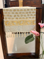 Jute Cotton Table Runner ( Yellow & Chalk Blue Elephant Print)