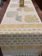 Jute Cotton Table Runner ( Yellow & Chalk Blue Elephant Print)